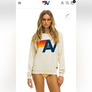 Aviator Nation Logo Relaxed Crew Sweatshirt in Vintage White - size XXL